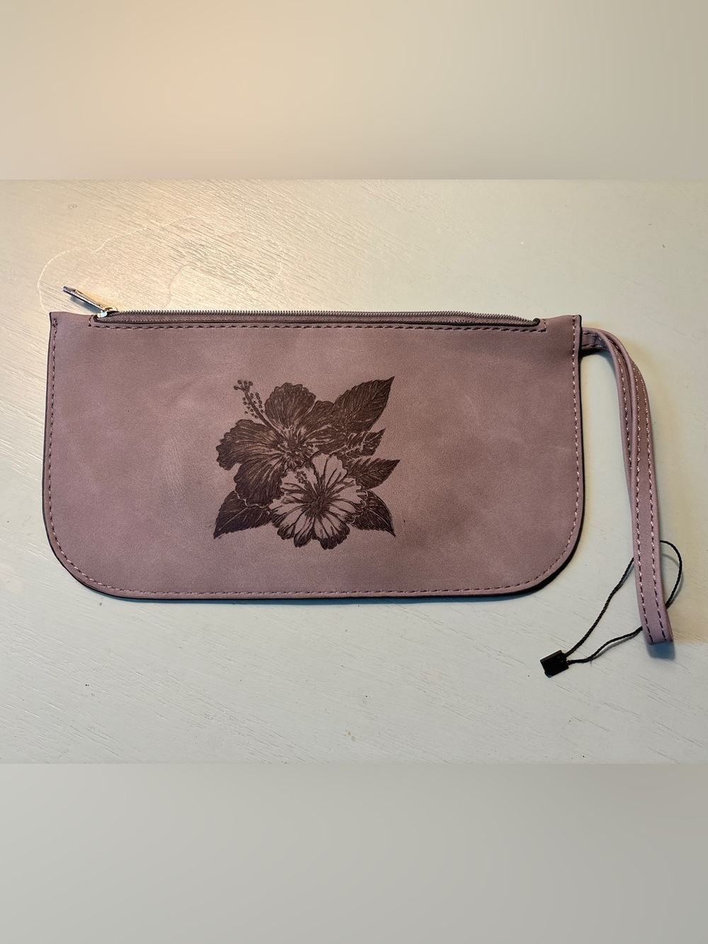 K. Carroll Wristlet SecureStyle RFID Protected w/Leather Burned Design NWT